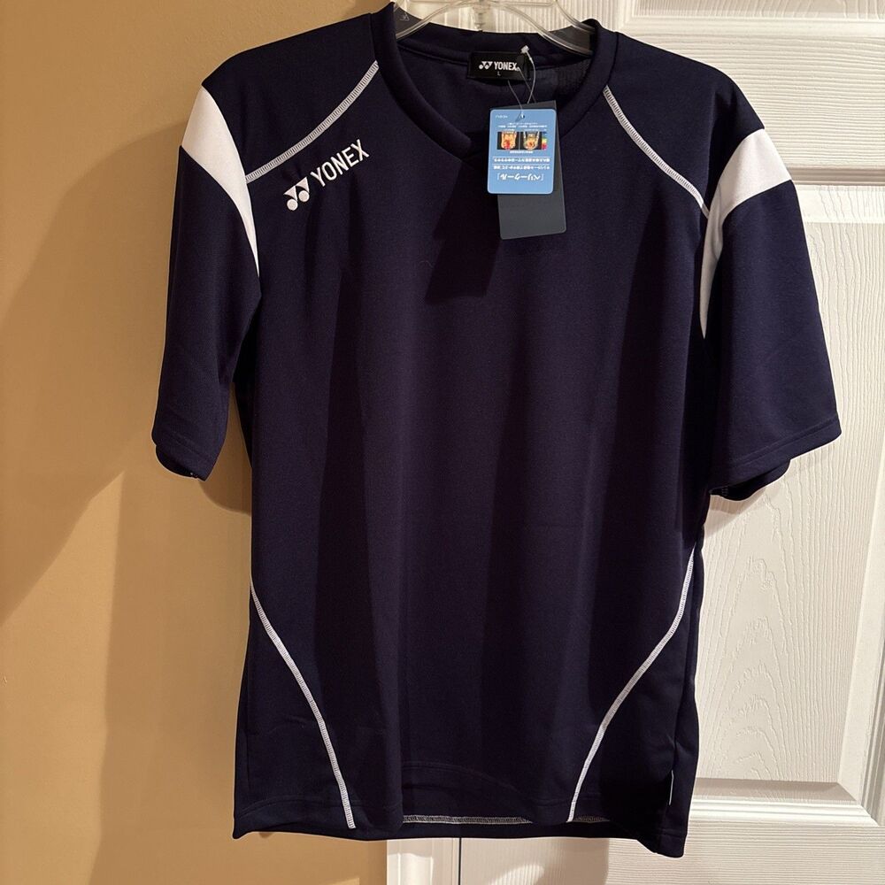 Yonex Very Cool NWT Men S(USA) Badminton Shirt Sportswear Navy Blue Short Sleeve